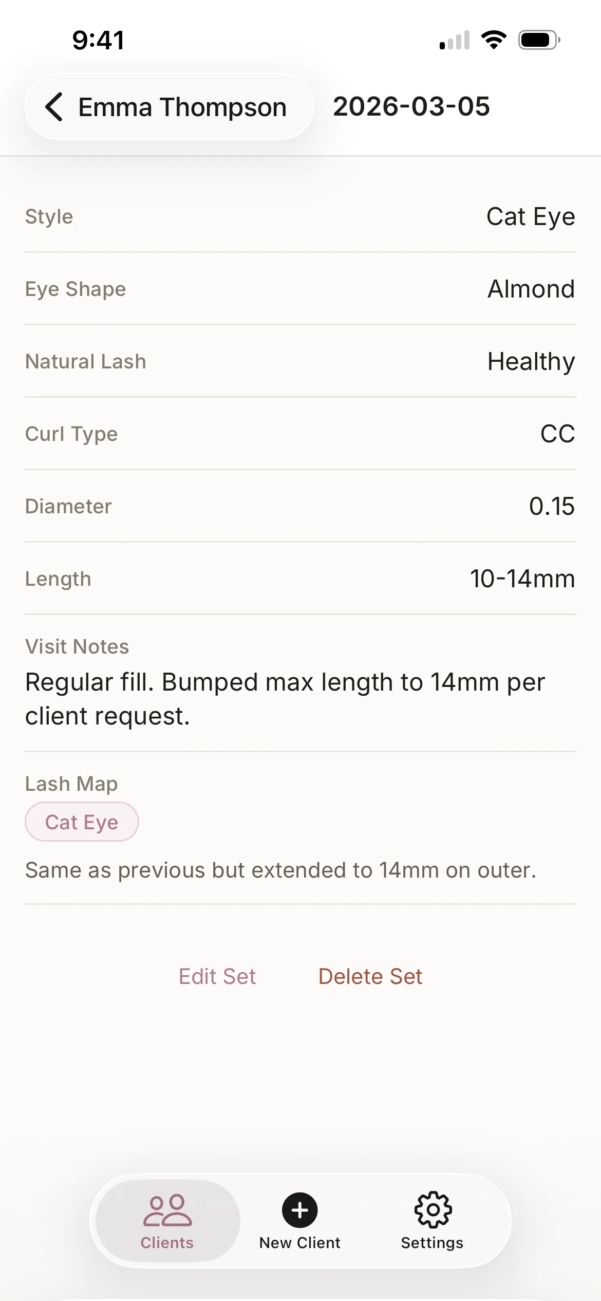 Lash set details